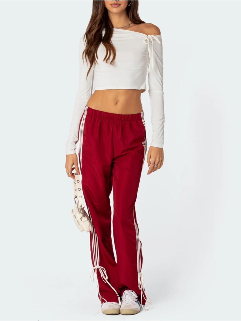 Wide-Leg Track Pants Ribbon Stripes - Red - Picture 3 of 5